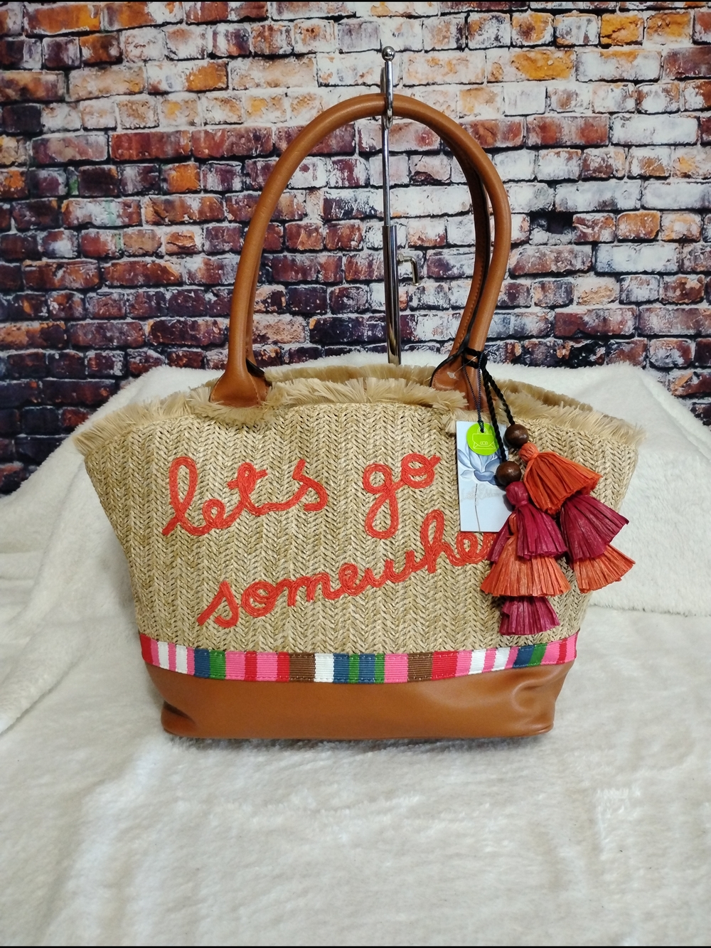 Libby Edelman "Lets Go Somewhere"  Tan Straw Marisol Handbag Tote with Tassels